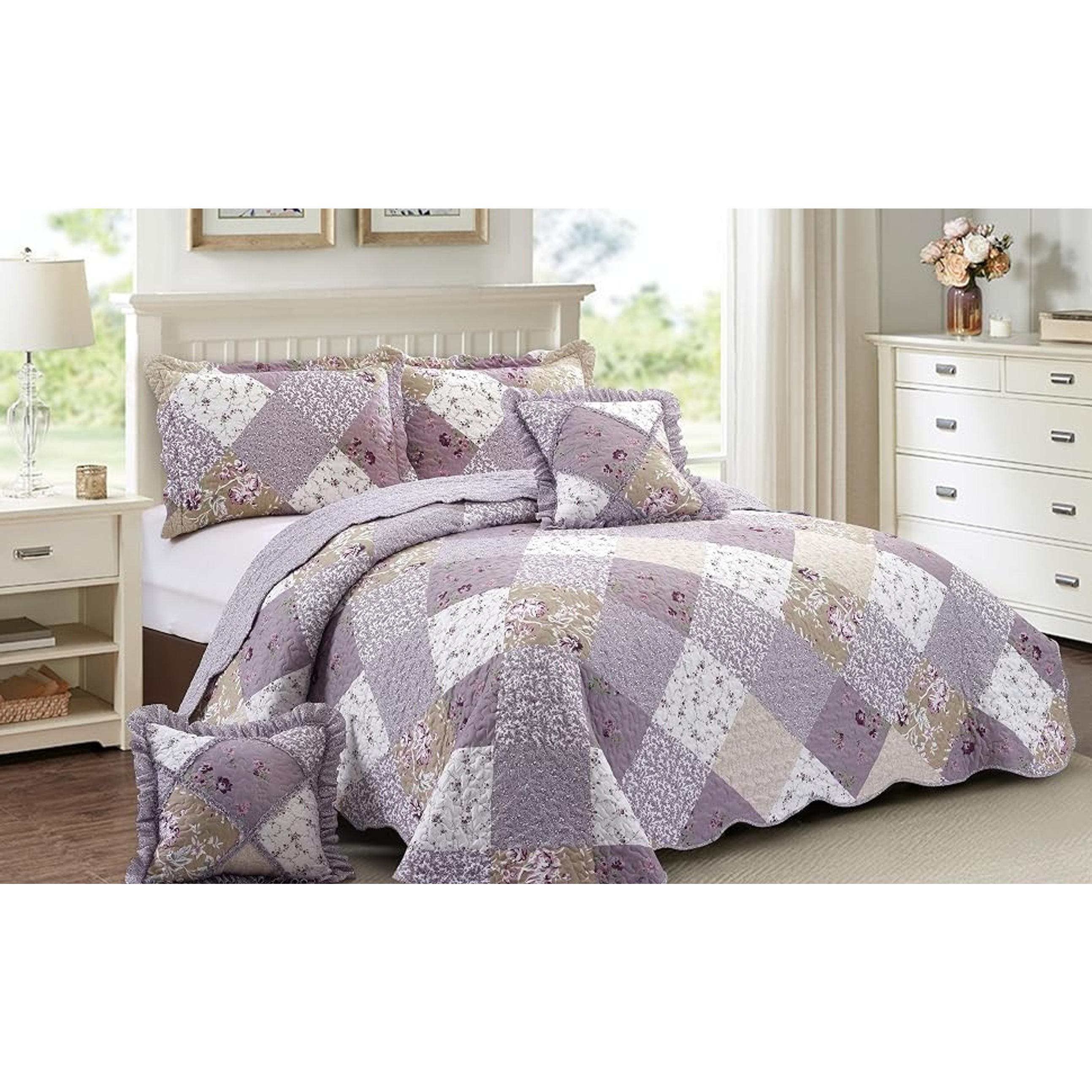 Pink & Green Roses Ruffle Pillow Shams Set, 18 x 18 Inches, Patchwork Quilted Pillow Covers with Ruffles, Washable Throw Cushion Cases for Couches and Beds, Pack of 2Gift