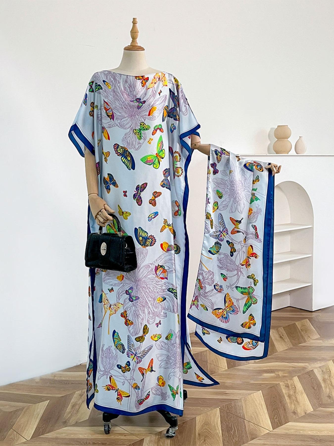 Butterfly Print Long Scarf, Fashionable Soft Lightweight Shawl for Women, Casual Versatile Scarf for Beach Vacation Travel