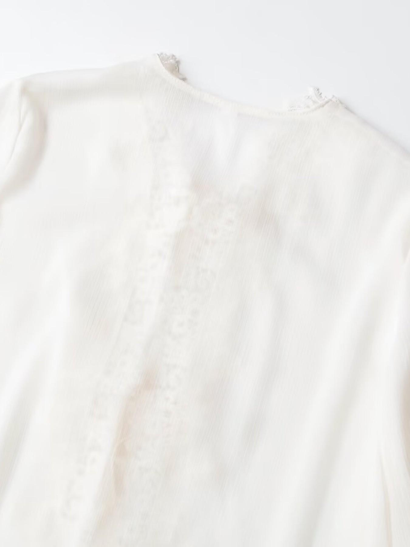 Elegant French Lace Chiffon Loose Top Blouses, Drawstring Ruffle, Deep V Neck, Beach Vacation Overshirt, Floral Embellished, Rice