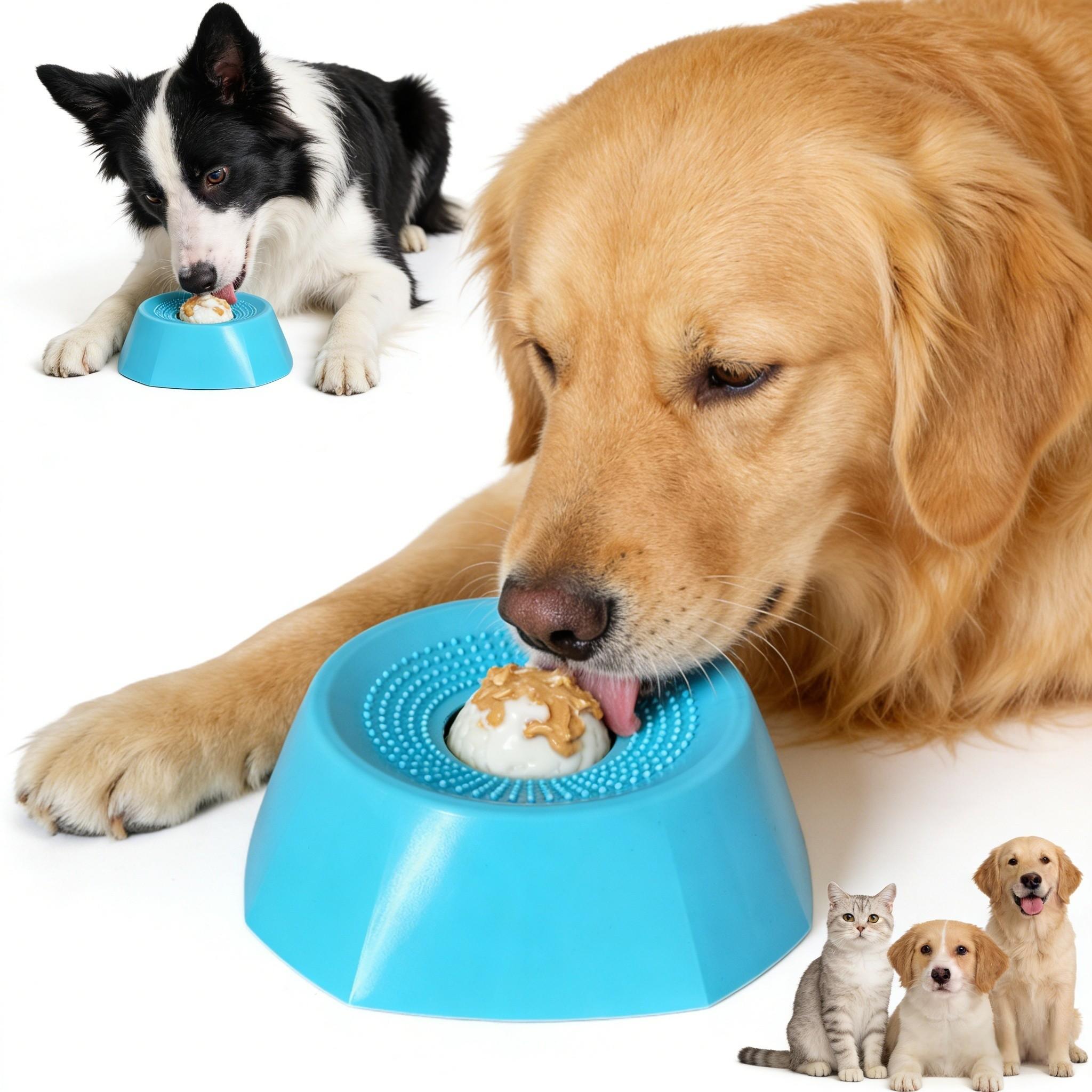 Pet Slow Feeder Dog Bowl, Liquid Snack Holder, Tongue Cleaner, Rolling Design, No Spill Bone Broth Bowl, Multi-Functional Puppy Yogurt Bowl
