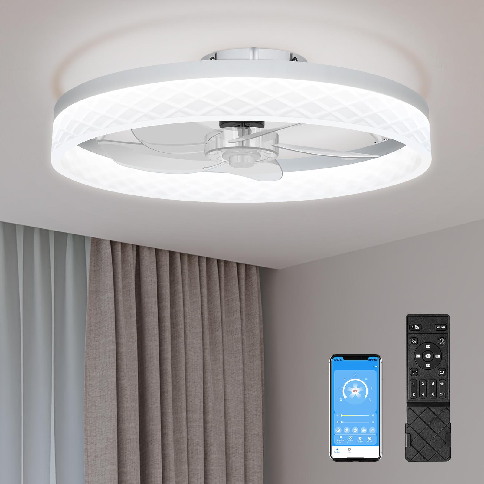 HYPERLITE Ceiling Fans with Lights - 19.7 Inch Flush Mount Ceiling Fan with Remote, 6 Wind Speeds, Reversible DC Motor, Dimmable LED Light with 3 CCT, Modern Ceiling Fan for Bedroom, Kitchen, Black，White，Adjustable Rgb Lighting，Jumpstart newyear
