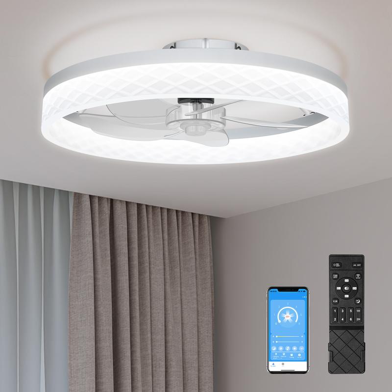HYPERLITE Ceiling Fans with Lights - 19.7 Inch Flush Mount Ceiling Fan with Remote, 6 Wind Speeds, Reversible DC Motor, Dimmable LED Light with 3 CCT, Modern Ceiling Fan for Bedroom, Kitchen, Black，White，Adjustable Rgb Lighting，Jumpstart newyear