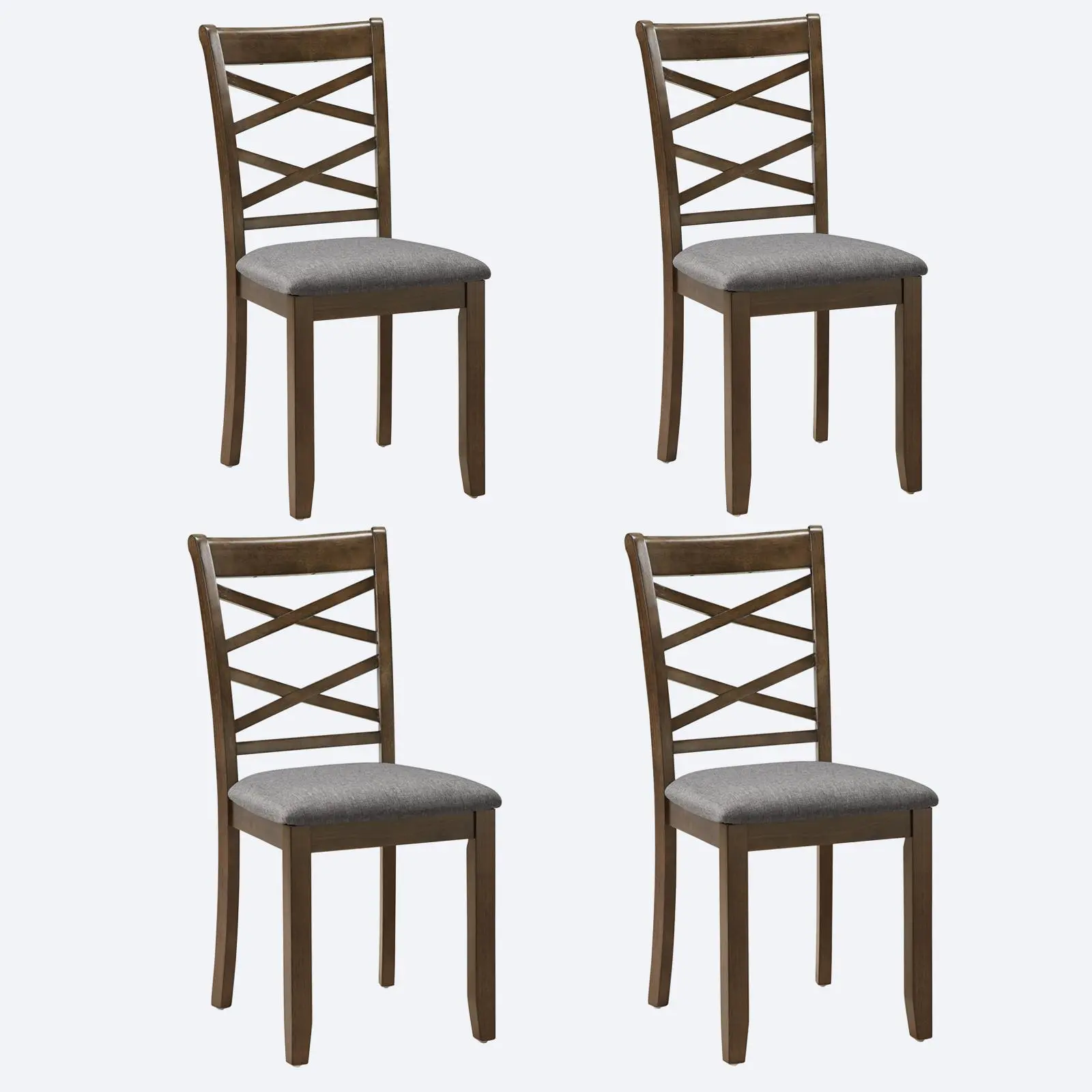 Wooden Dining Chairs Set of 4, Upholstered Kitchen Chairs with Padded Linen Seat and Cross Back, Walnut Finish Solid Wood Side Chairs for Dining Room and Living Room