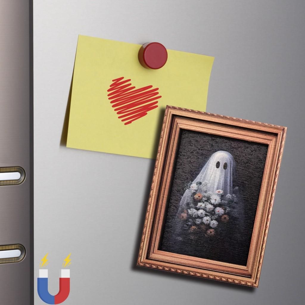 1pc Halloween Magnetic Refrigerator Decoration Magnet, Fridge Magnet, Vintage Ghost Witch Design, Wooden Frame, No Power Needed, Ideal Gift for Family & Friends，halloween gift, Refrigerator Decorating Magnet