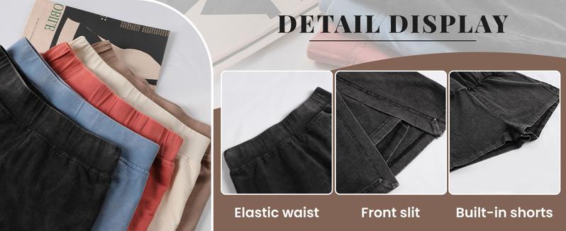 Ommig Women's Mini Skirt Stretchy Mid-Waist Side Slit Fitted Bodycon Short Skirt with Shorts Underneath