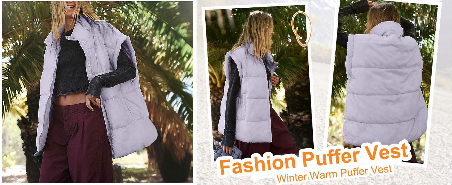 UANEO Women Winter Oversized Puffer Vest Lightweight Stand Collar Flysleeve Insulated Padded Puffy Jackets Coat with Pockets #TikTokShopBlackFriday
