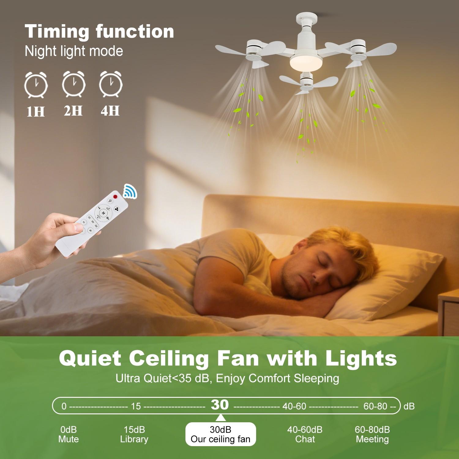 Ceiling Fan Light, E27 Socket, 3 Heads 9 Blades, Remote Control, Adjustable Brightness 3000k-6000k, 3 Speeds with Memory, Energy Saving