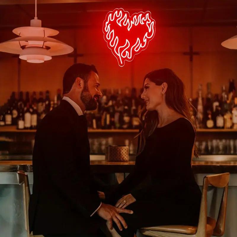 Heart & Flame Pattern Neon Sign, 1 Count USB Powered Neon Light, Decorative Neon Sign for Home Party & Game Room & Bedroom, Led Neon Lights