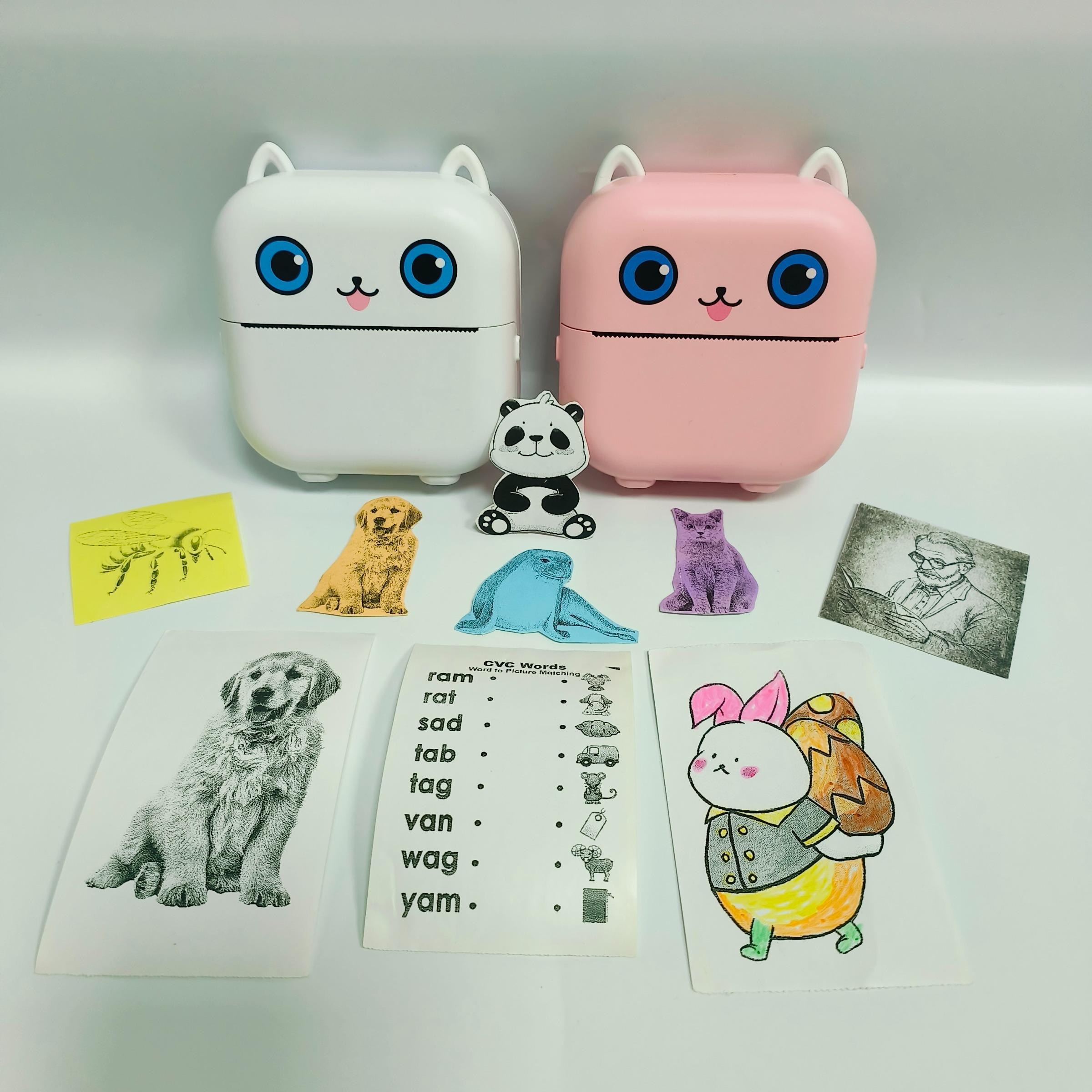 Portable Mini Printer Set with 3 Rolls Stickers, 3 Thermal Paper Rolls, 6 Color Paper Rolls for Notes, Photos, Labels, To-Do Lists Portable Thermal Printers