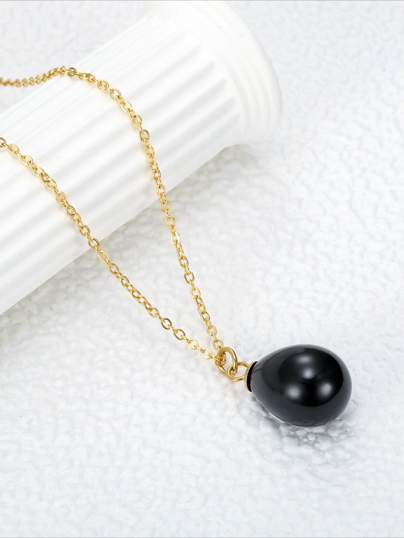 French Retro Water Droplet Bead Necklace Stainless Steel Non Fading Elegant Versatile Neck Accessory