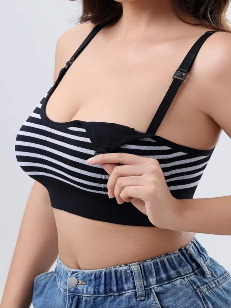 Maternity Striped Print Buckle Front Nursing Bra, Adjustable Strap Seamless Breastfeeding Pregnancy Bra, Maternity Bras, Maternity Lingerie for All Seasons