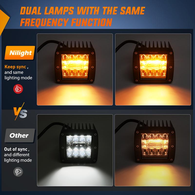 Nilight 2PCS 42W LED Pods Light 3Inch Cubes Amber White Strobe 6 Modes Memory Function Off-Road Truck Car ATV SUV Cabin Boat with 16AWG Wiring Harness Kit-2 Leads dealsforyoudays