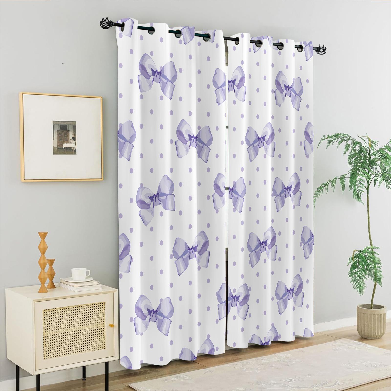 2Pcs Cute Bow Knot 80% Blackout Curtains, Fresh Pastel Ribbon Design Curtains for Bedroom & Living Room, Warm Gift for Teen Girls and Women
