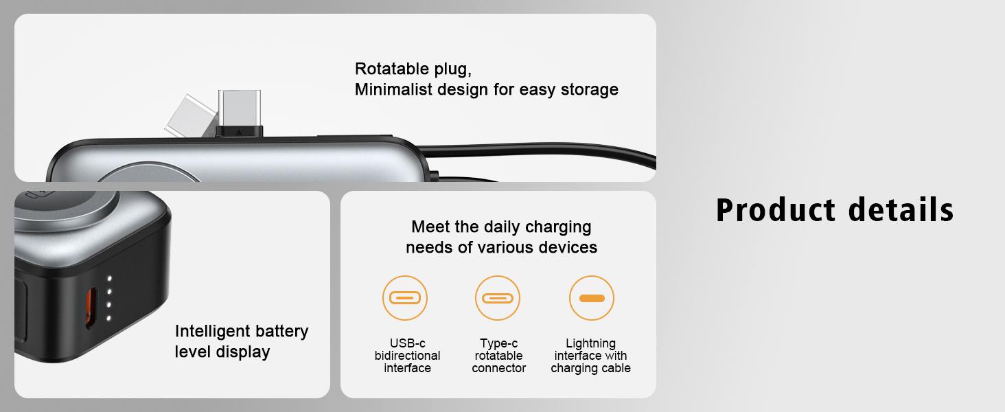 Portable Wireless Charger, 5000mAh Rechargeable Power Bank for Apple Watch Series 3–10, SE & Ultra, USB-C Input & Output Fast Charging Battery Pack, Compatible with iPhone 16/15 & Galaxy, Smartwatch Accessories #GLOBAL PICKS