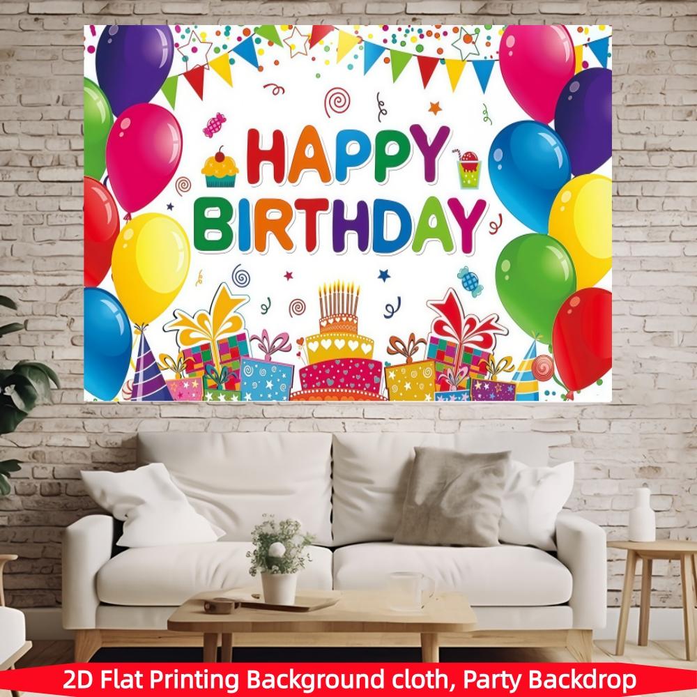 Colorful Happy Birthday background banner, birthday party decoration banner, made of polyester material, suitable for living rooms, bedrooms, offices, birthdays, anniversaries, home decoration, outdoor and indoor parties, photography background cloth