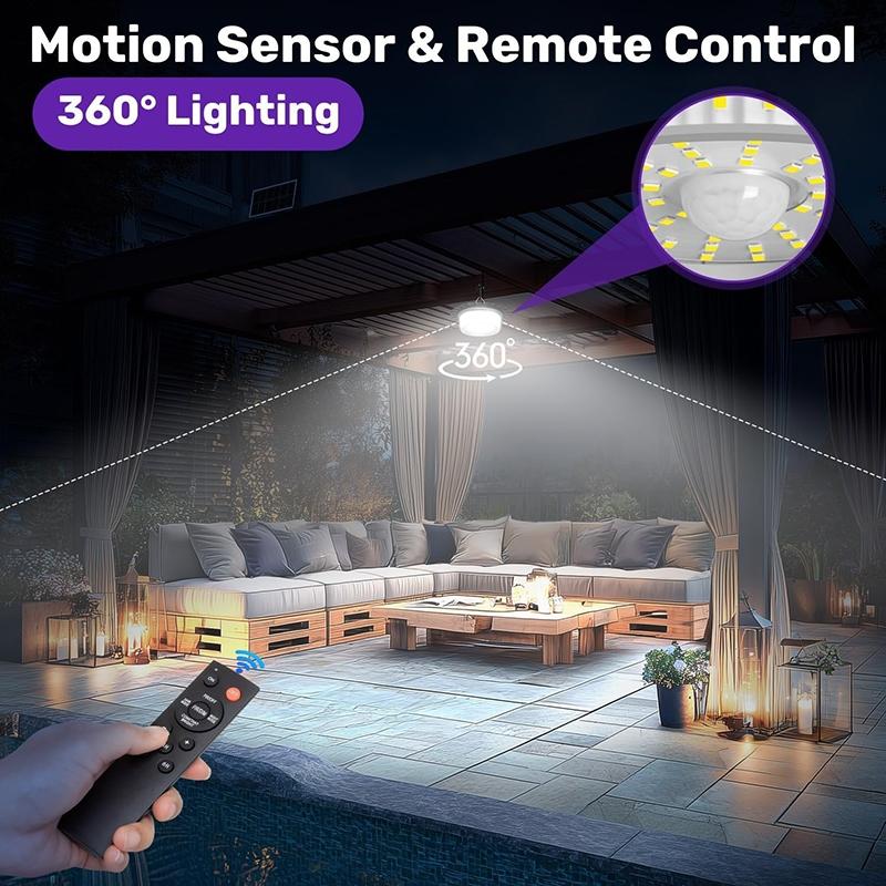 Solar Shed Light Outdoor Indoor, Upgraded 244 LED 360° Lighting Motion Sensor Pendant Lamp, Waterproof Solar Lights with Remote Timer Modes