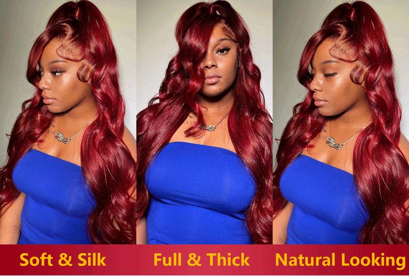 QUANDIAN 99J Burgundy Colored 13x4 HD Lace Front Wigs Human Hair Body Wave Red Wig 180 Density Wine Red Lace Front Human Hair Wigs for Women Springtok