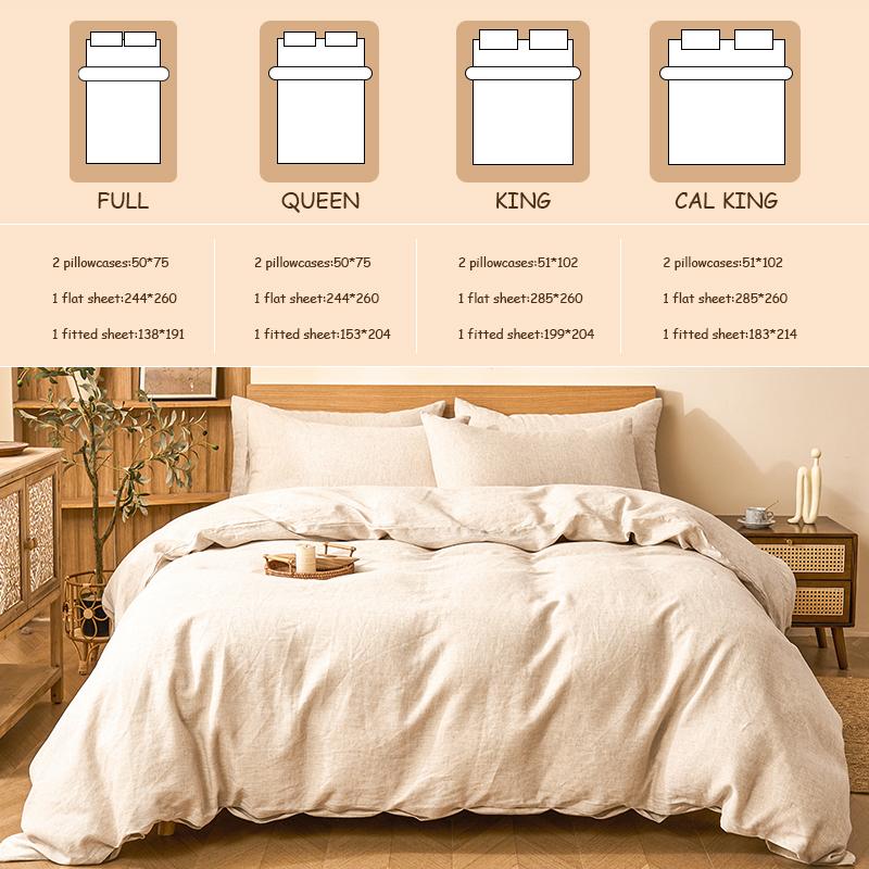 PUREFIBER 100%Natural Linen Bedding Set-OATMEAL(1pc Duvet cover + 2pcs Pillow cases),breathable,french flax