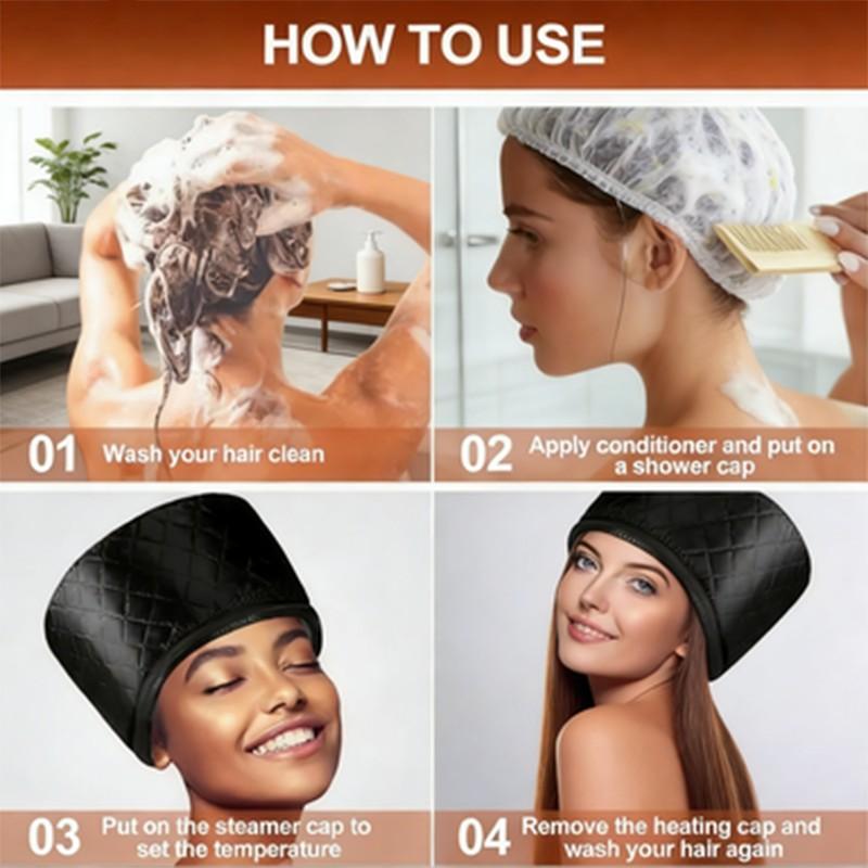 Adjustable Heated Hair Cap for Deep Conditioning, 3-Temp Electric Thermal Steamer Hat, Hot Oil Treatment for Dry Hair, Frizz Control & Moisturizing