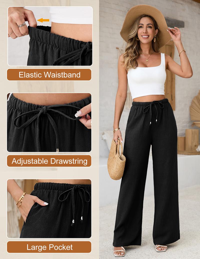 UMIPUBO Shop Womens Linen Pants Casual Wide Leg Pants Summer Palazzo Pants Loose Flowy Beach Pants Drawstring Elastic Trousers Womenswear Womenswear