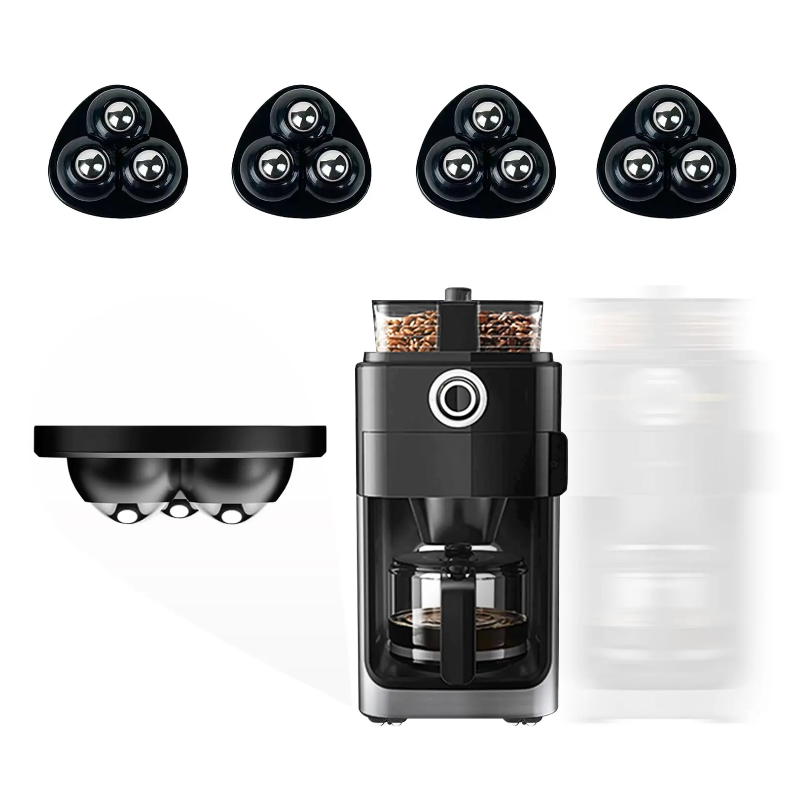 Self Adhesive Appliance Sliders (4-Pack) | 360° Wheels Furniture & Kitchen Rollers, Peel Stick No Tools, 12lbs Per Wheel for Moving Small Appliances on Flat Surfaces