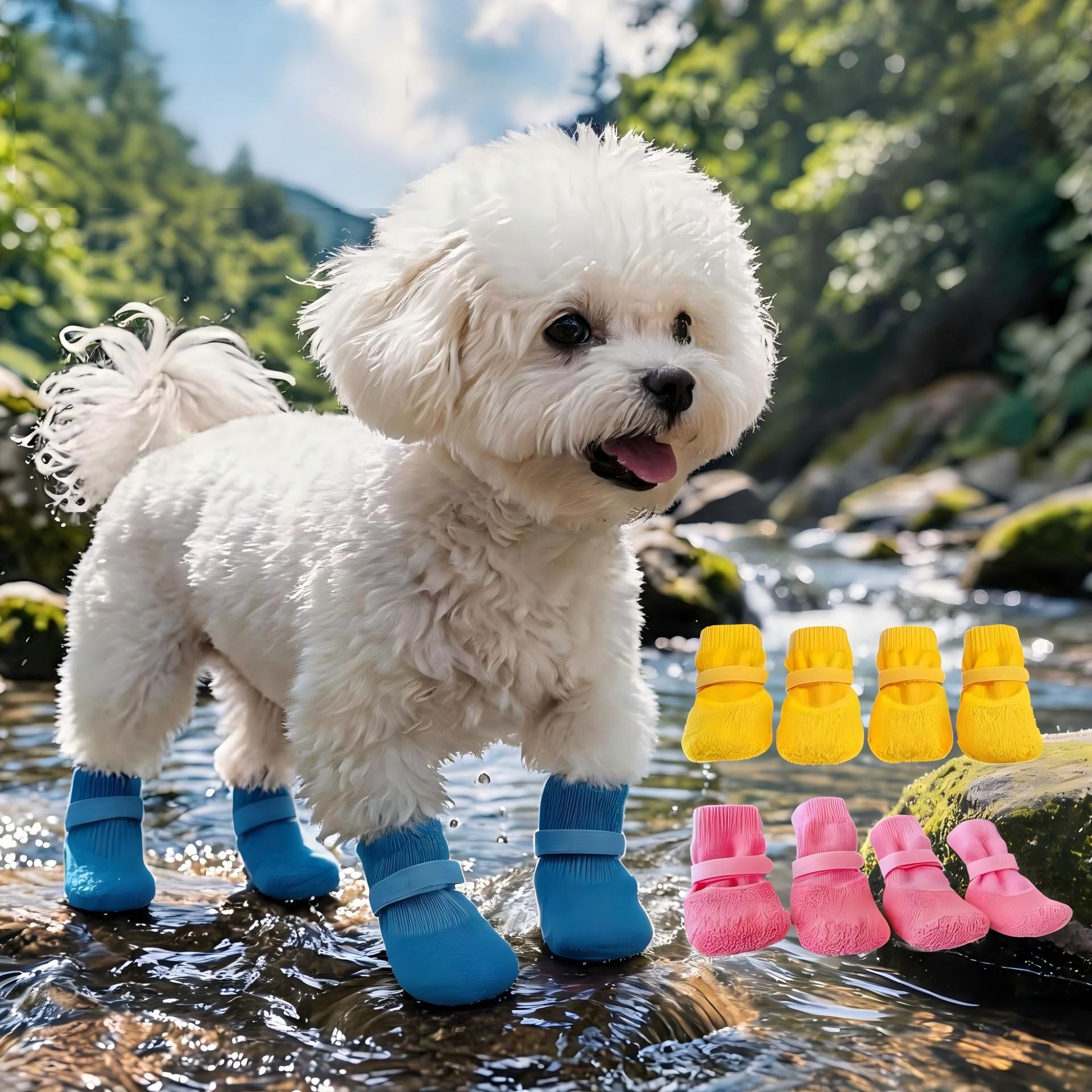 4 Pairs Pet Shoes, Waterproof Dog Rain Boots, Non-Slip Durable Puppy Socks, Soft Sole Outdoor Footwear, Paw Protector Booties, All-Season Pet Accessories