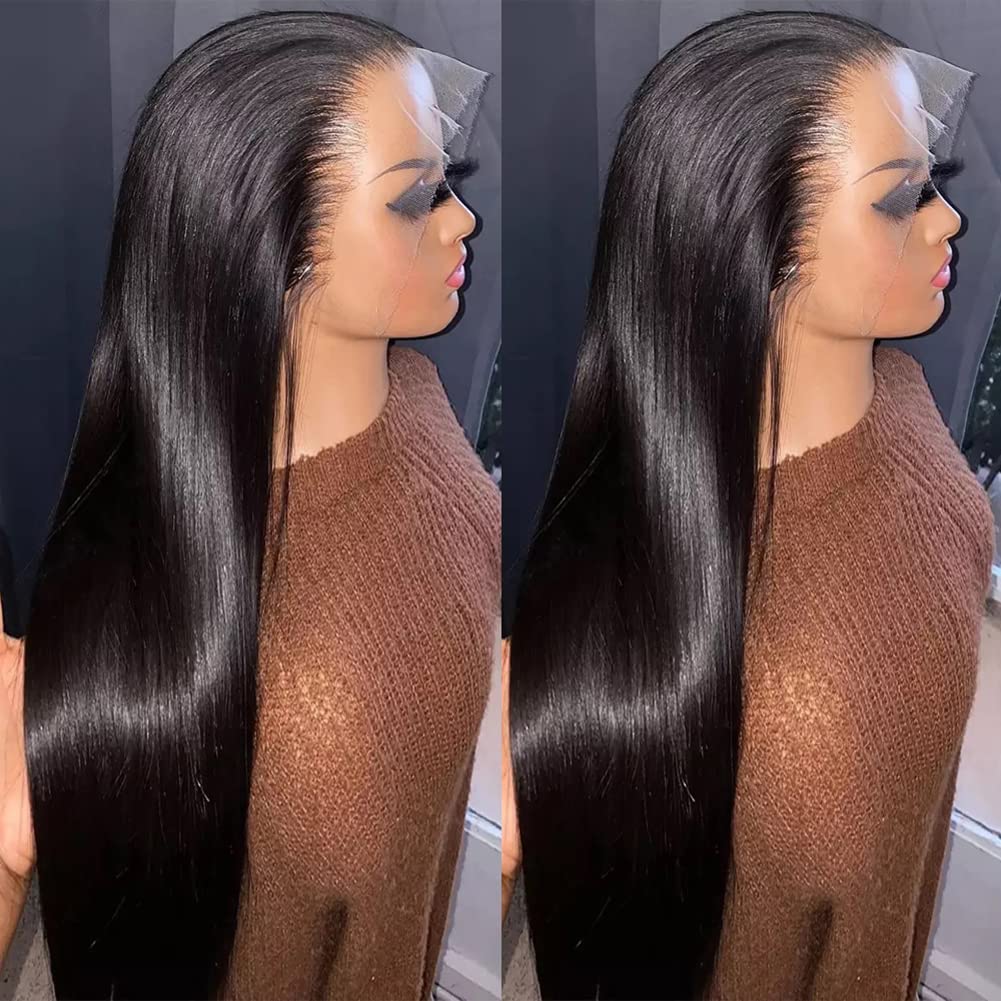 Bling Hair Straight 13x6 Hd Lace Front Wigs Human Hair 180 Density 13x4 Transparent Lace Frontal Wigs with Baby Hair Natural Hairline Long Straight for Black Women Natural Color FallFreshness
