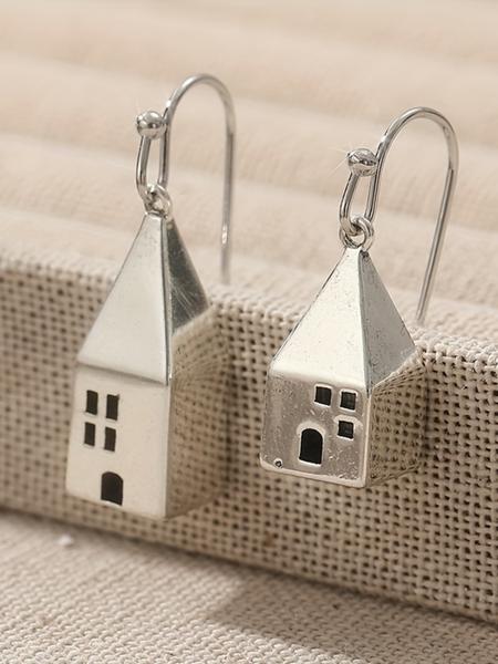 Vintage House Pendant Earrings for Women, Creative Geometric Design, Casual Jewelry for Daily Wear, Parties & Vacation, Boho Style Jewelry