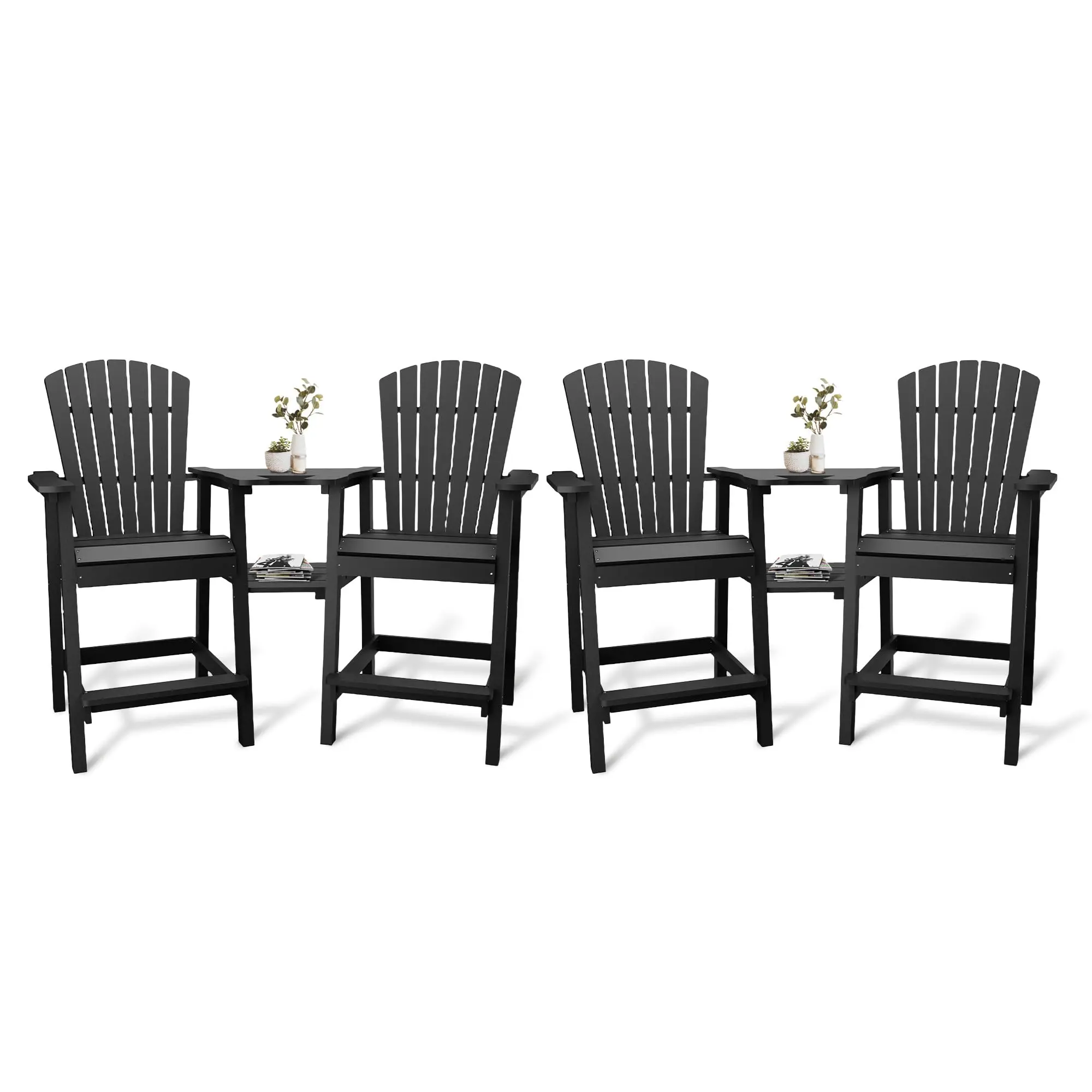 GARVEE Outdoor Bar Height Adirondack Chairs with Connecting Tray, Balcony Chairs Recycled Poly Adirondack for Deck, Backyard, Outdoor Tall Adirondack Chairs Weather Resistant Set of 4