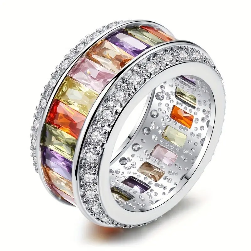 Valentine's Day giftMulticolor Sparkling Birthstone Halo Ring - Luxury Wedding Band Jewelry Gift with Shiny  Layers Wedding Engagement Promise Bride eternity Ring Anniversary Ring birthstone ring ladies romantic holiday giftSpecial offer