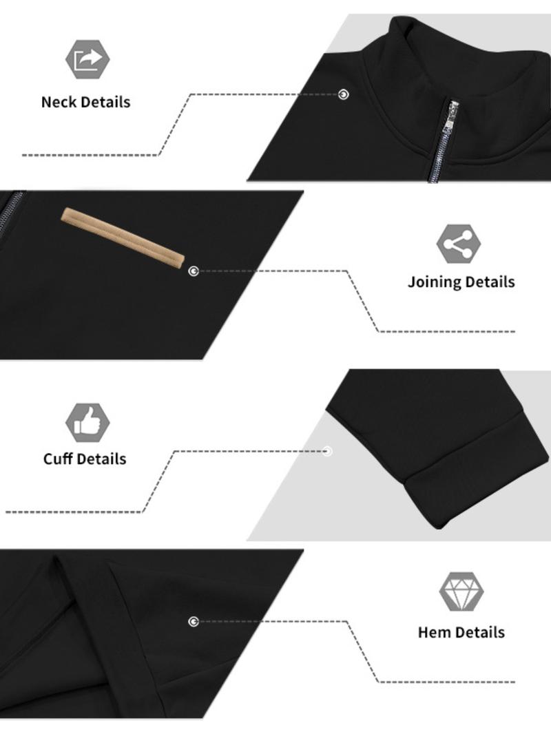 Men's Half - Zip Pullover with Contrast Zipper & Pocket - Stand - Up Collar, Ribbed Trim, Athletic Fit. Designed for All Day Wear in Casual & Light Outdoor Settings, Suitable for Urban Commutes, Weekend Walks & Adventures. Half Zip Sweatshirts