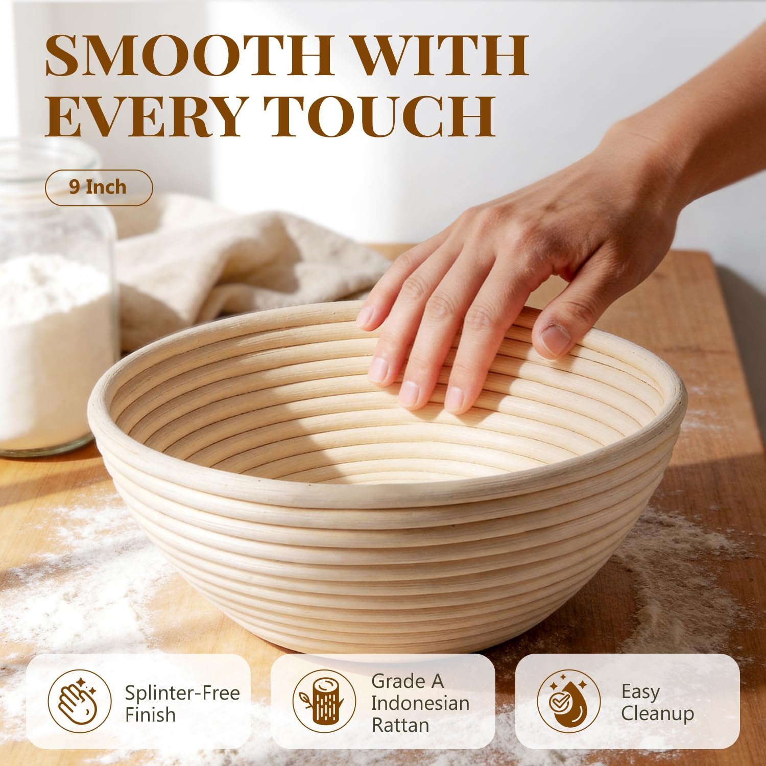 2 Pack Banneton Bread Proofing Baskets for Sourdough, 9 Inch Round Natural Rattan Proofing Basket for Dough Rising, Bread Proofing Bowl Sourdough Bread Baking Supplies for Home Bakers