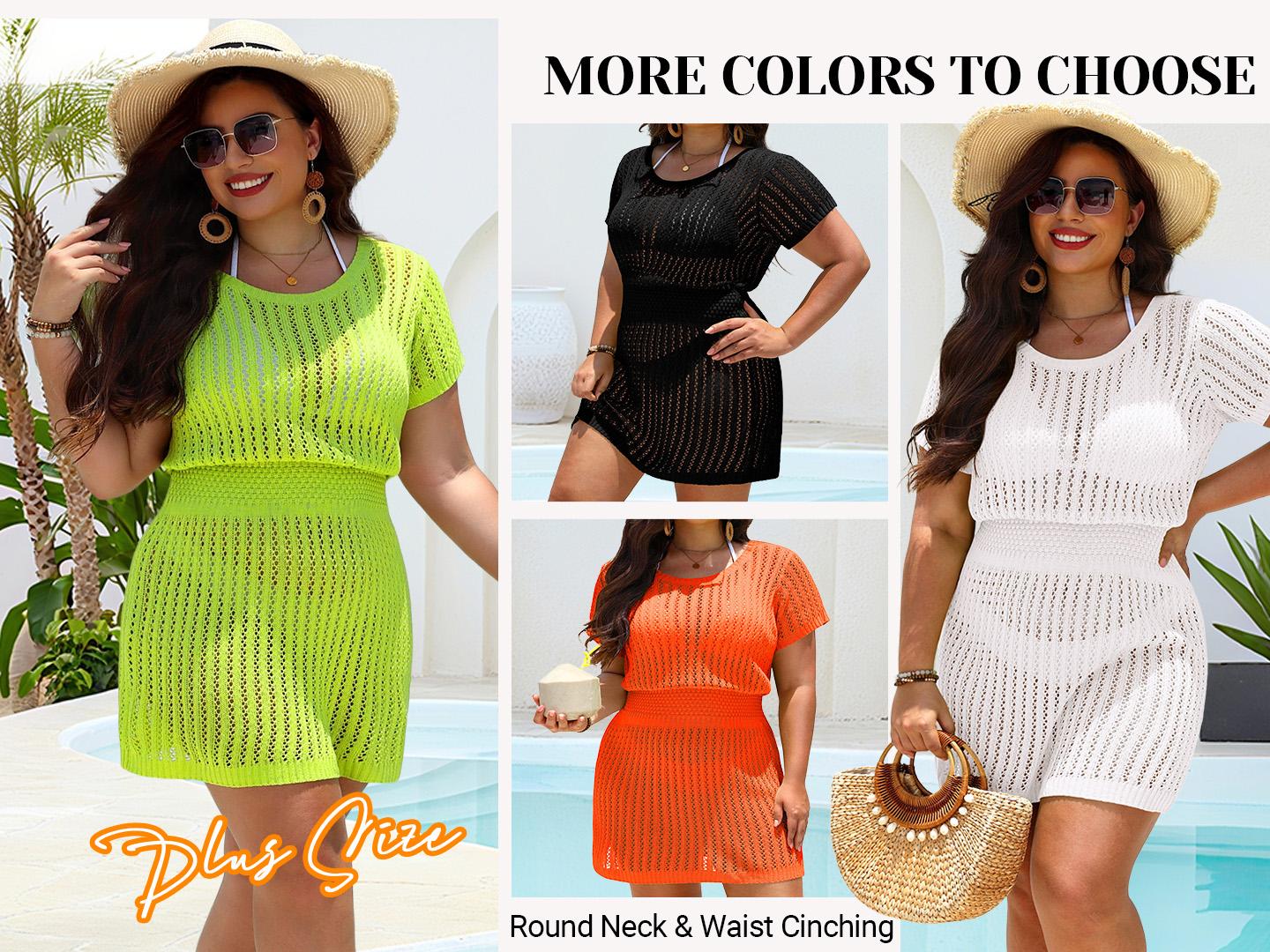 Aqua Eve Women's Plus Size Swimsuit Cover Up - Crochet Bathing Suit Coverup Short Sleeve Beach Dress Swimwear