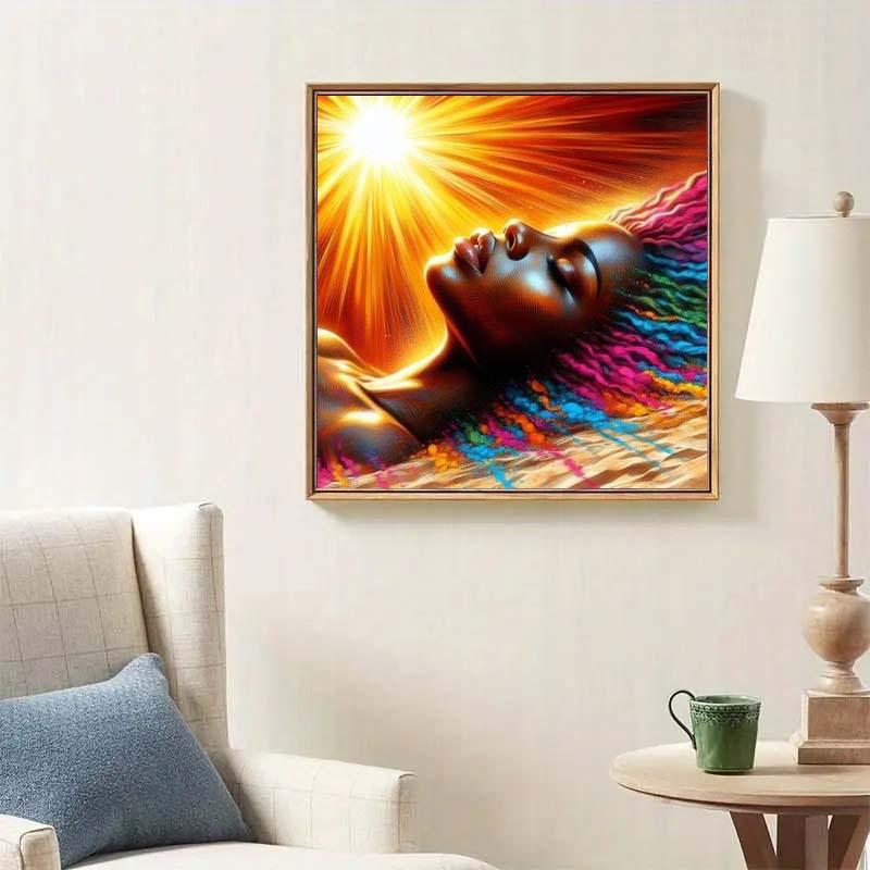 5D DIY Full Drill Round Diamond Painting - Diamond Art Painting Kit Sun Rays, Colorful Hair, Black Outline. Mosaic, Canvas - DIY Decorative Painting, Home Wall Decor, Suitable for Halloween and Christmas, Birthday and Anniversary Gifts.