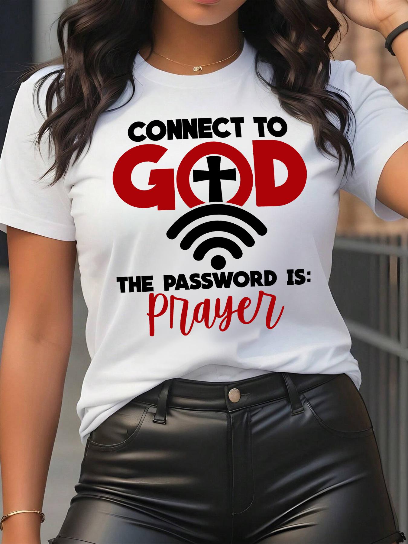 Women's Letter & Cross Print Round Neck Tee, Casual Short Sleeve Crew Neck T-shirt for Summer, Fashion Women's Top for Daily Wear, T Shirts for Women, Tshirt, Womenswear