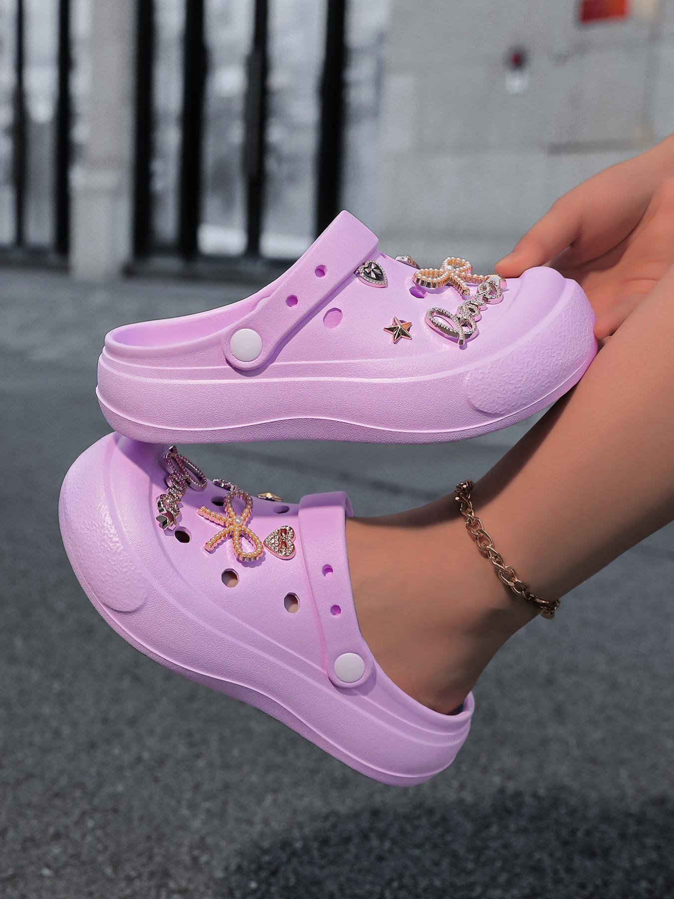 Women's Thick Sole Hole Shoes with Rhinestones and Bow, Unique Design Versatile Outdoor Sandals, Comfortable Eva Material for All Seasons