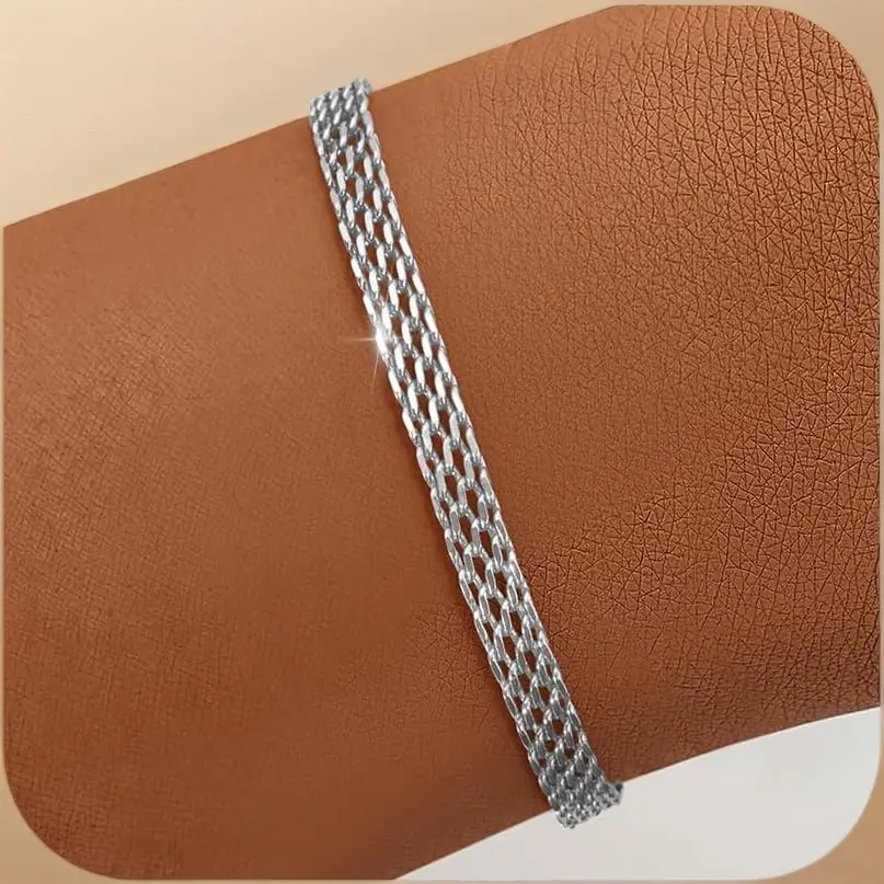 Women 925 Sterling Silver Mesh Bracelet, 5mm Diamond Cut Silver Chain Bracelet Jewelry Gift