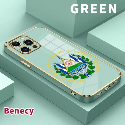 Electroplated Slim TPU Silicone Smartphone Case for iPhone 11-17 Pro Max/Air/Plus, El Salvador Emblem Soft Shell with Lens Guard, Shockproof Anti-Drop Dirt-Proof Easy-Clean Cellphone Accessory Gift