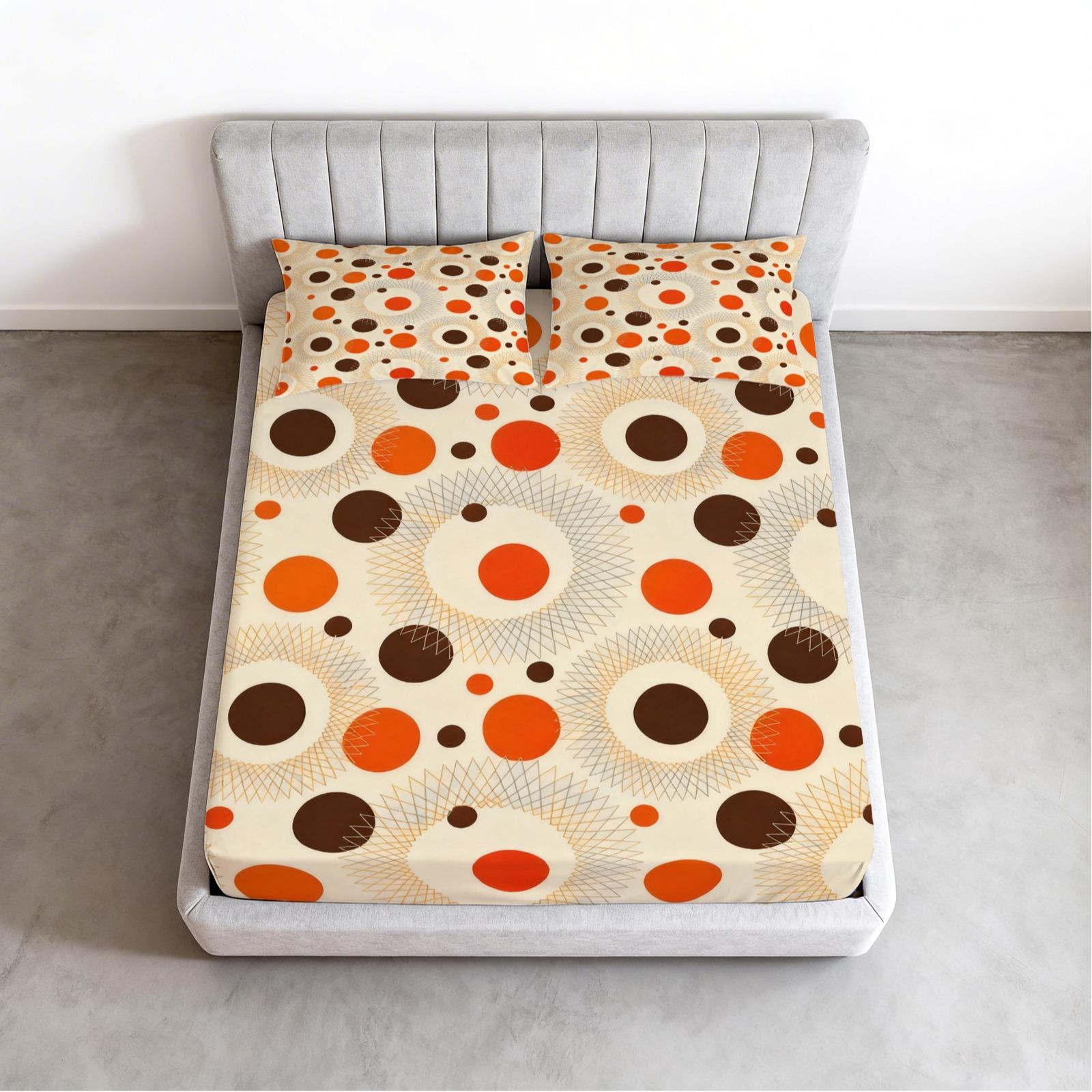 Polka Dot Fitted Sheet Set, 3 Pieces (1 Fitted Sheet + 2 Pillowcases, No Pillow Insert Included), Classic Minimalist Style, Breathable and Comfortable Fabric, Suitable for Teens and Adults Bedroom Decor, Perfect for Family Use