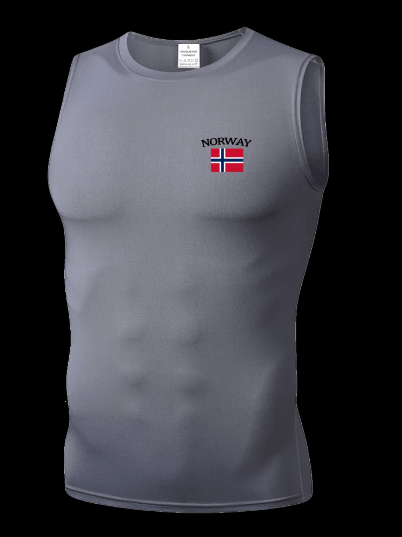 Men's Short Sleeve Sporty Tee, Quick-Dry Breathable Fabric, Norway Pattern, Slim Fit, Ideal for Gym, Running, Boxing, Outdoor Activities