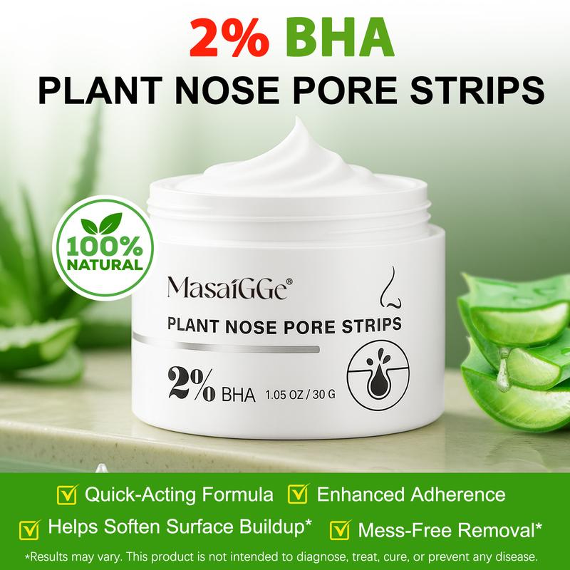 Masaigge Plant Nose Pore Strips 60pcs & Nose Cleansing Mud Mask 30g, Contains 2% Salicylic Acid, Deep Cleaning, Brighten Skin