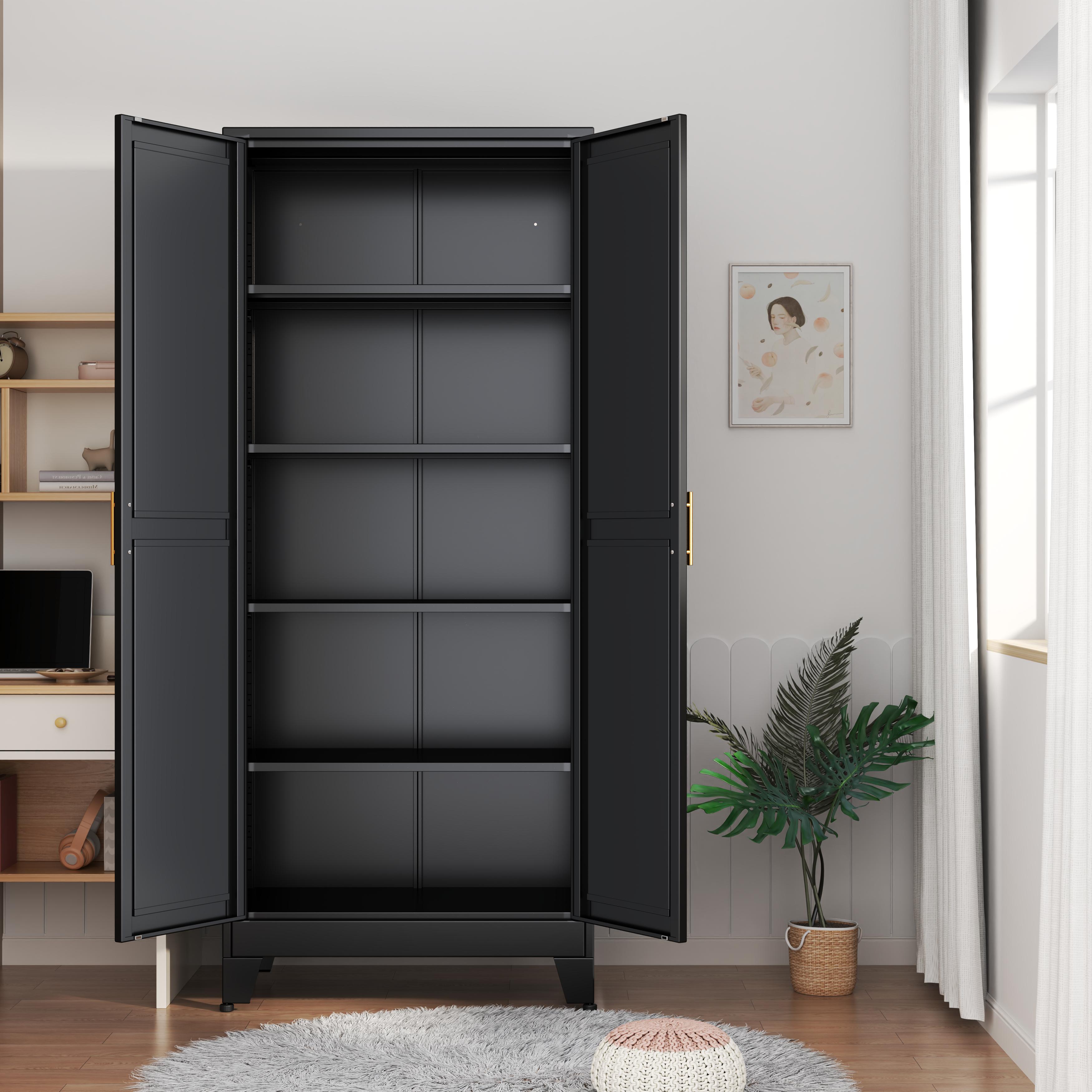 Metal Pantry Cabinet with 2 Doors and Adjustable Shelves Available in four sizes: 47"61" 71" 75" Kitchen Storage Cabinet with Gold Handles - Versatile Storage for Kitchen, Bathroom, Dining Room, Utility Room