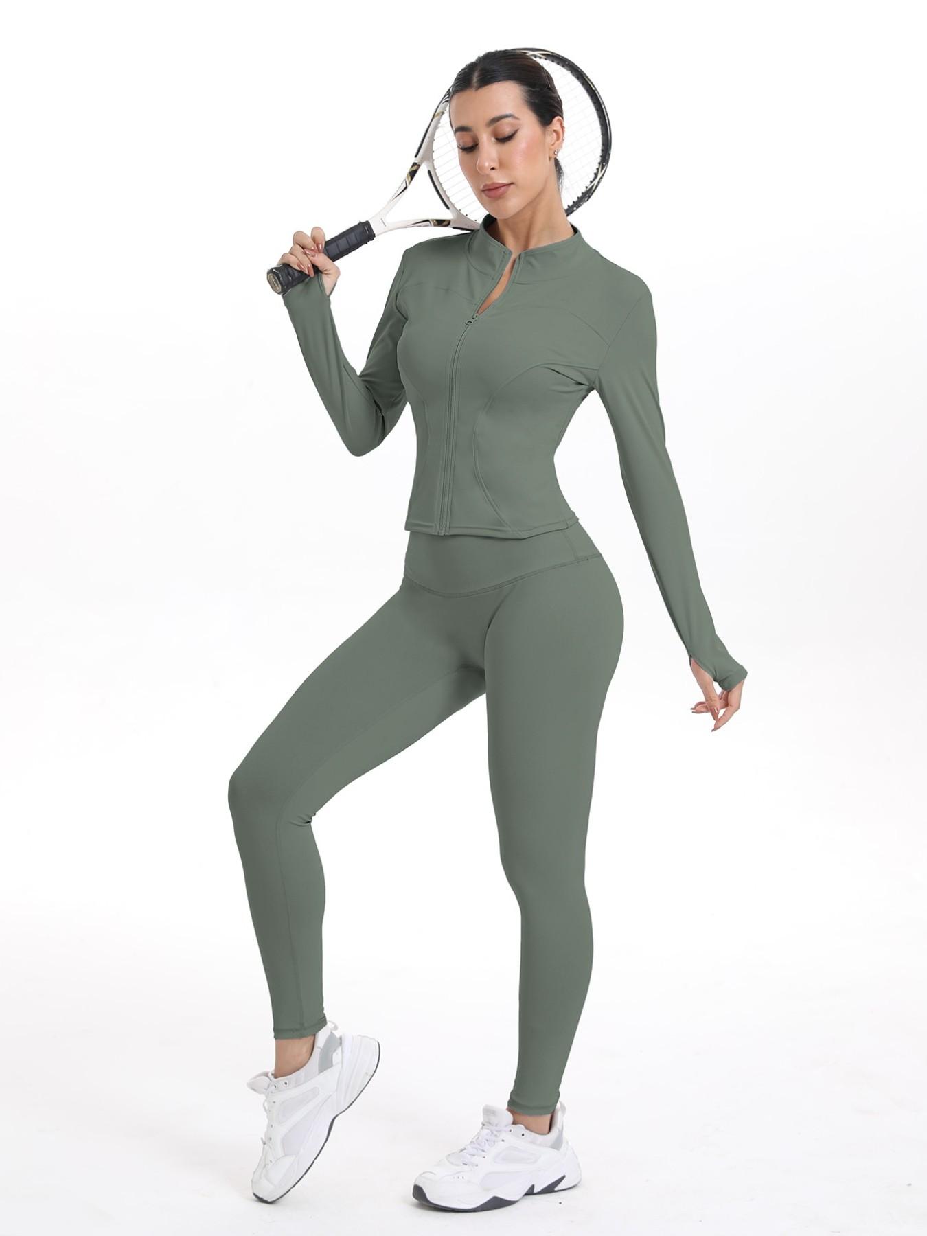 Women's Sporty Quick-Dry Two-Piece Set, New Fashion Slim Fit Yoga Pants, High Elasticity Long Sleeve Top, 12 Colors Available