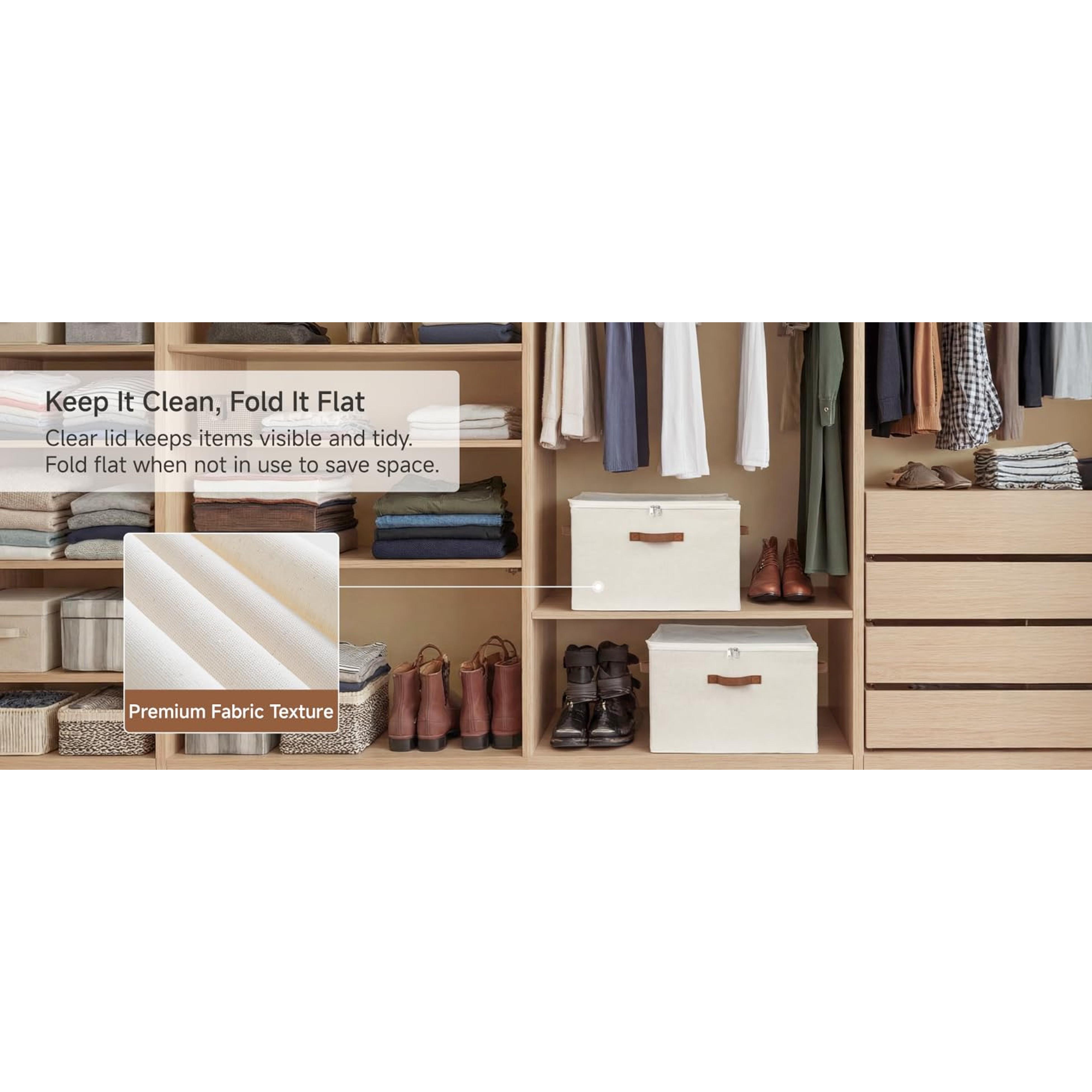 2 Pack Shoe Organizer for Closet, Foldable Shoe Storage Box with Adjustable Dividers, Fabric Shoes Container, Stackable Storage Bins for Boots, Sneakers, Fits up to 16-32 Pairs, Beige