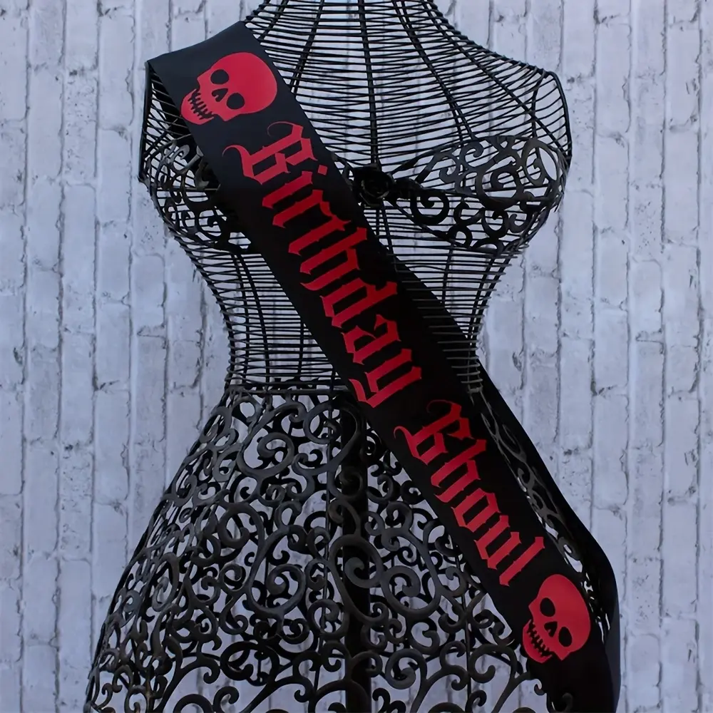 Birthday Ghoul with Skulls black Sash October fall autumn Halloween Gothic Goth 16th 18th 21st Birthday party bday girl decoration gift Photo props