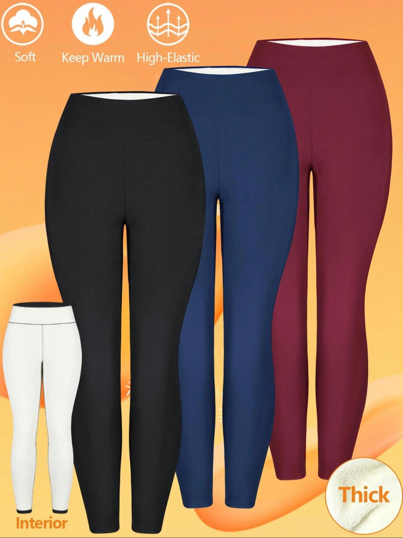Women's 3-Piece Winter Fleece-Lined Leggings, High-Waisted Warm Long Pants, Sporty Casual Minimalist Daily Wear, Thick and Comfortable