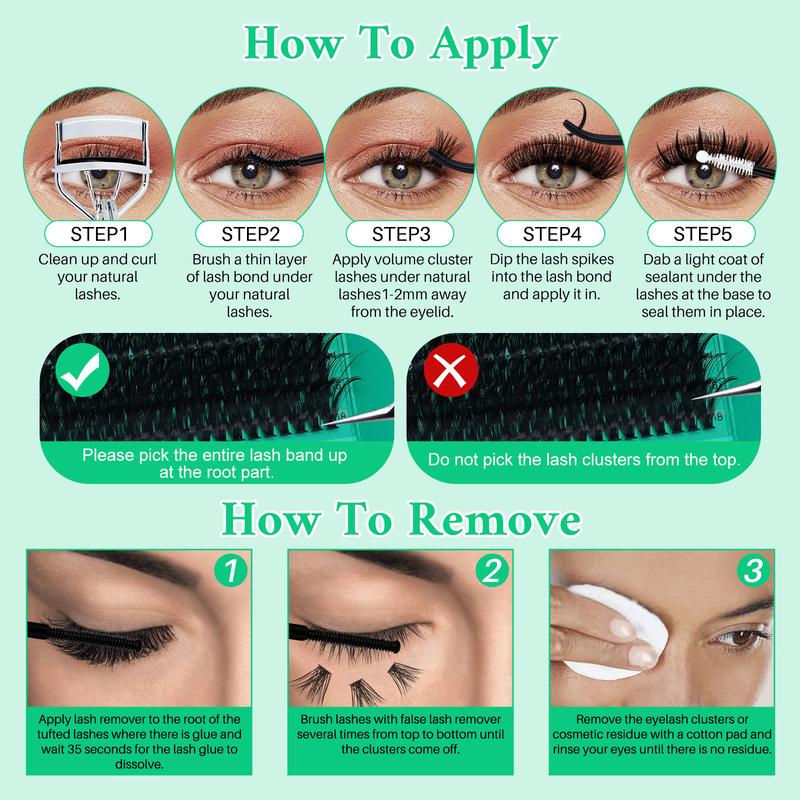 350 PCS Lash Clusters Kit D Curl Spike/60D/100D 3 Styles Mix10-18mm Lashes Kit with Bond&Seal Lash Remover Lash Applicator, Individual Cluster Lash, Perfect for Beginners &Proficient, DIY at Home Easily, Easy Apply for Makeup Daily