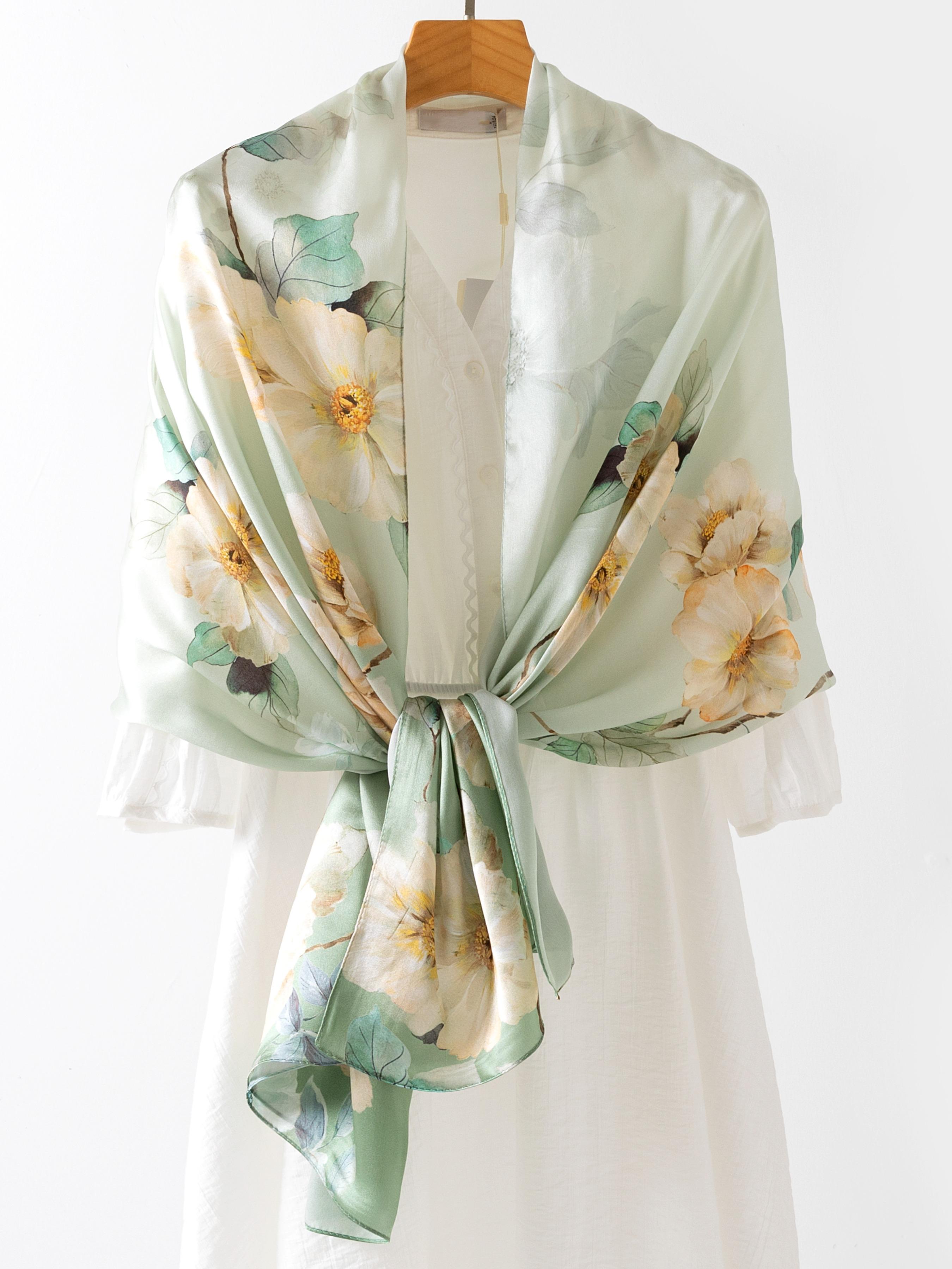 67.7x20.87 Inch Silk Shawl for Women, Vintage Chinese Print, Soft and Skin-Friendly, Perfect for Daily Wear, Party and Event Accessories