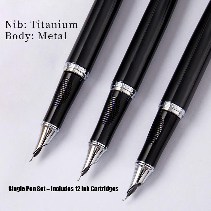 Liupintang Fude Nib Calligraphy Fountain Pen – Smooth Writing Pen for Beautiful Handwriting & Signature, Gift Set with 12 Ink Cartridges