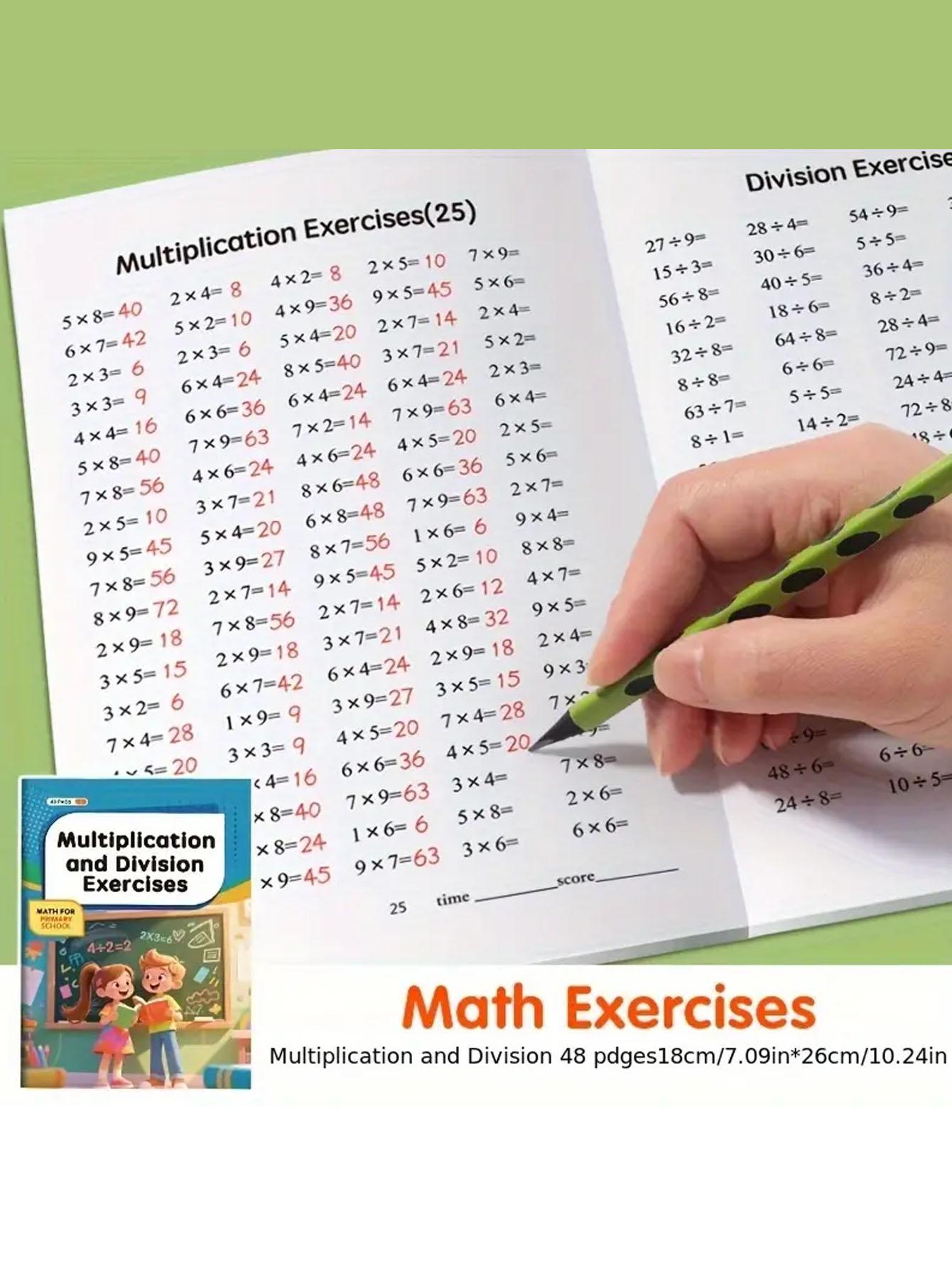 1. A multiplication and division workbook. A durable paper arithmetic workbook with handwritten exercises, perfect for school supplies, math learning tools, and Christmas gifts. Multiplication exercises